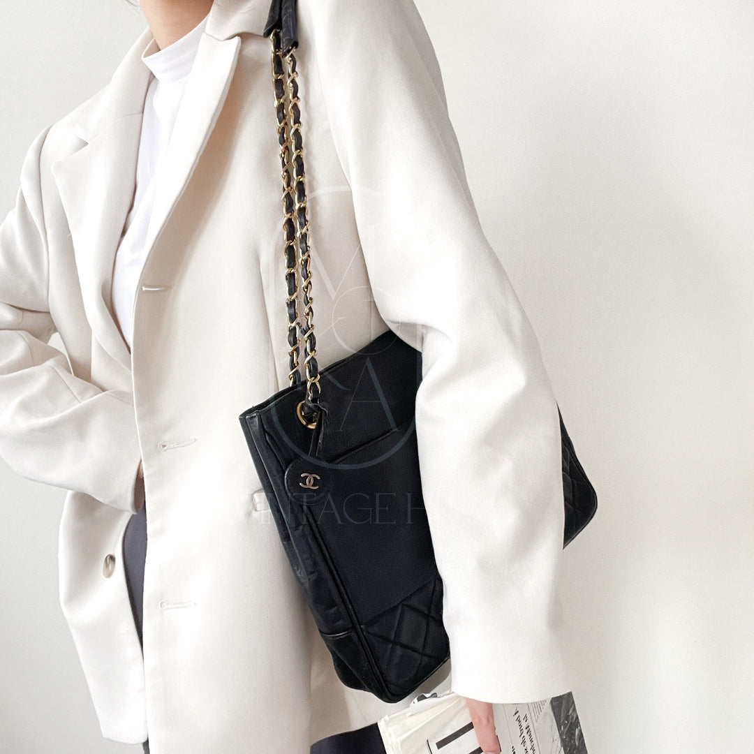 Chanel matelasse quilted black vintage shoulder tote