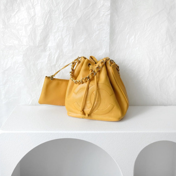 Chanel vintage CC drawstring cowhide bucket bag