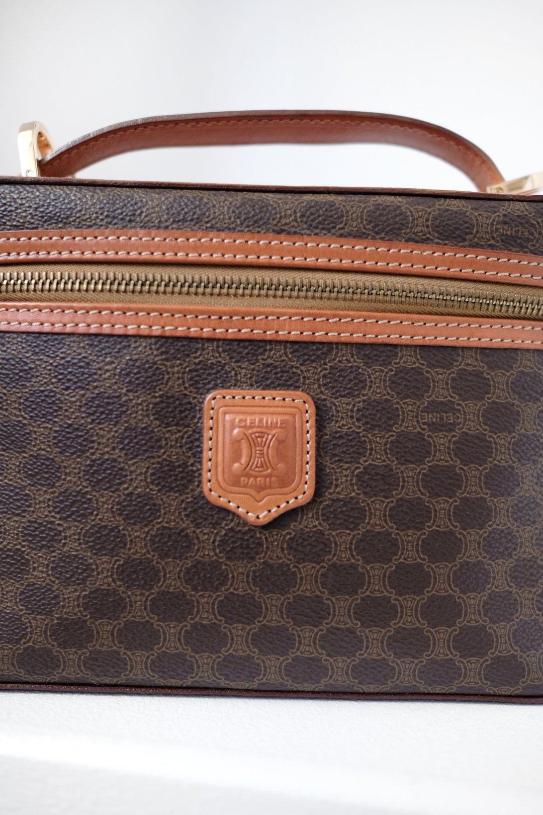 Celine macadam vanity brown coated canvas fabric cosmetic bag
