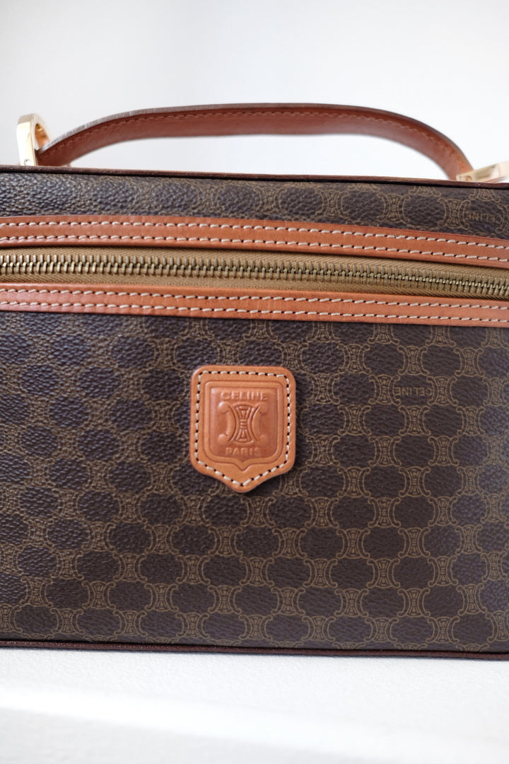 Celine macadam vanity brown coated canvas fabric cosmetic bag