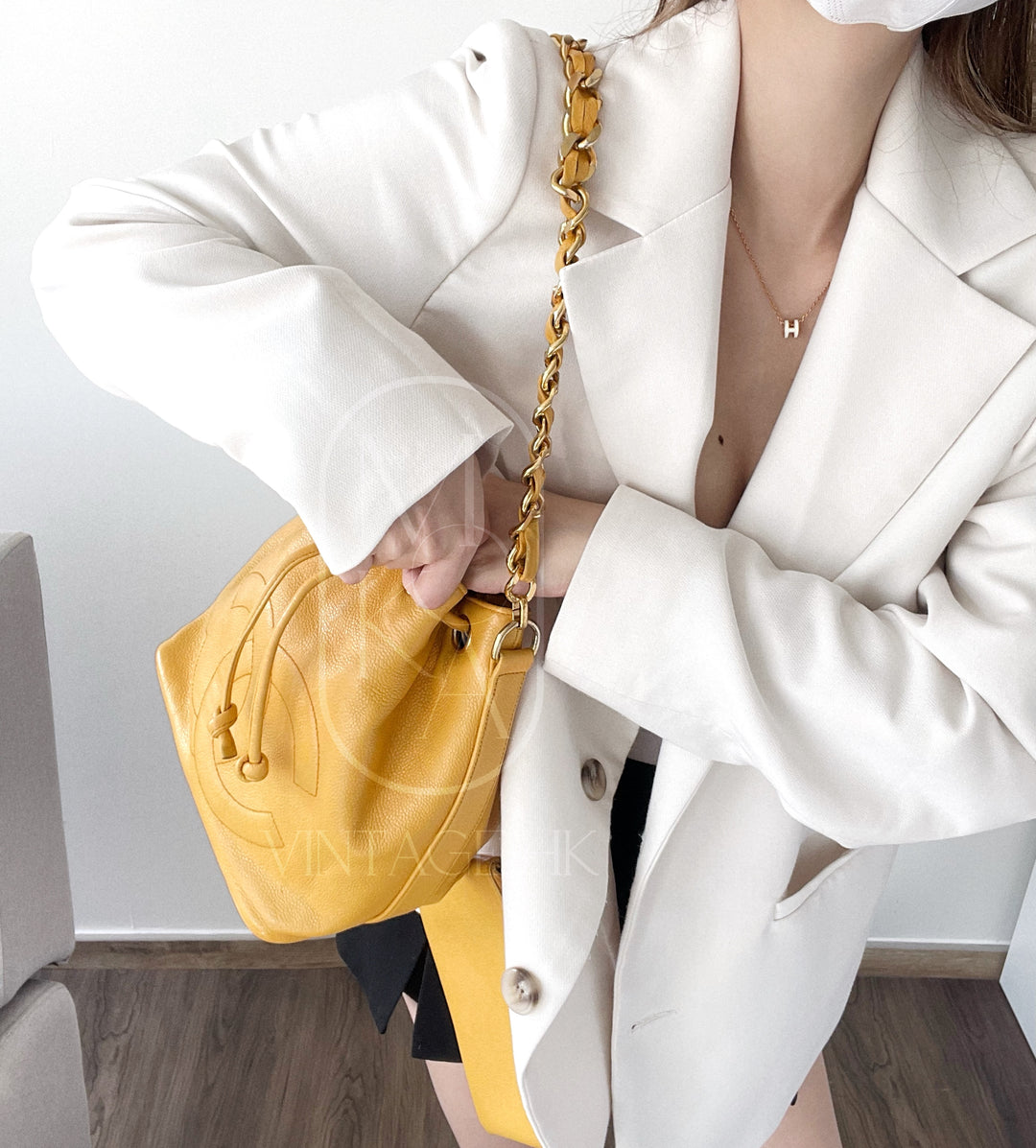 Chanel vintage CC drawstring cowhide bucket bag