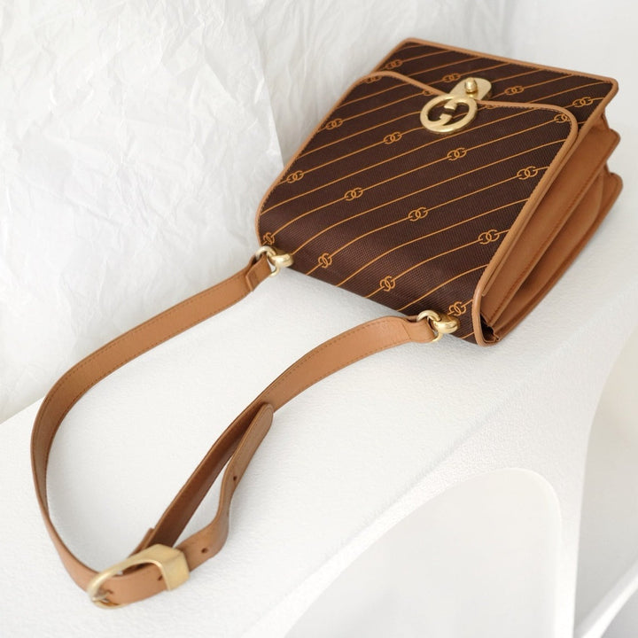 Gucci vintage canvas leather flap shoulder bag