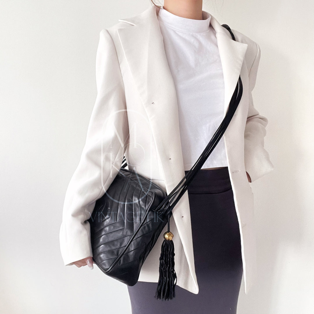 Chanel black quilted lambskin crossbody bag with tassel