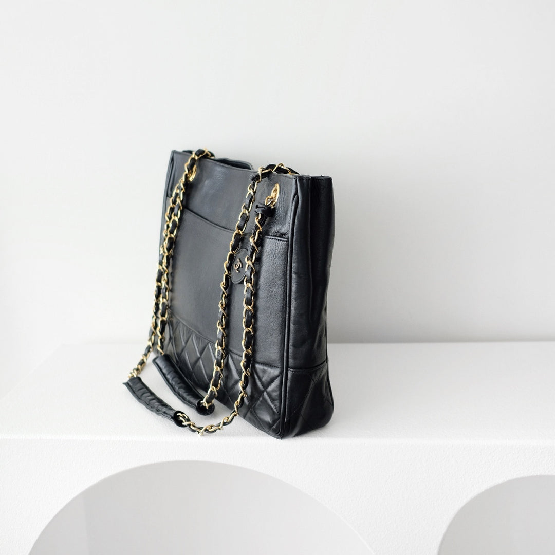 Chanel matelasse quilted black vintage shoulder tote