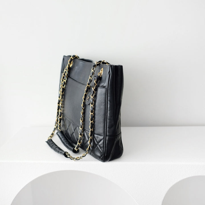 Chanel matelasse quilted black vintage shoulder tote