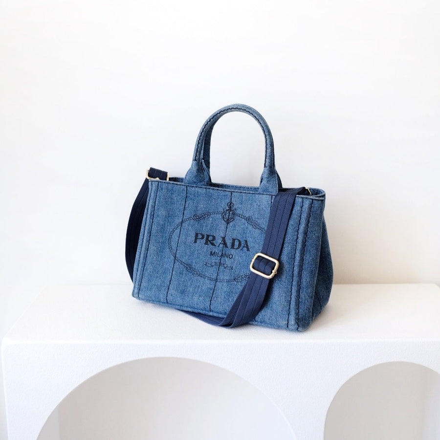 Prada canapa 2way denim shoulder hand bag