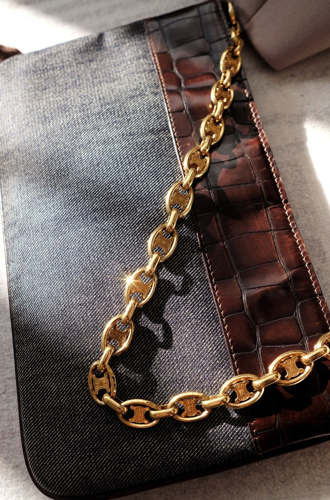 Celine vintage denim and leather chain bag