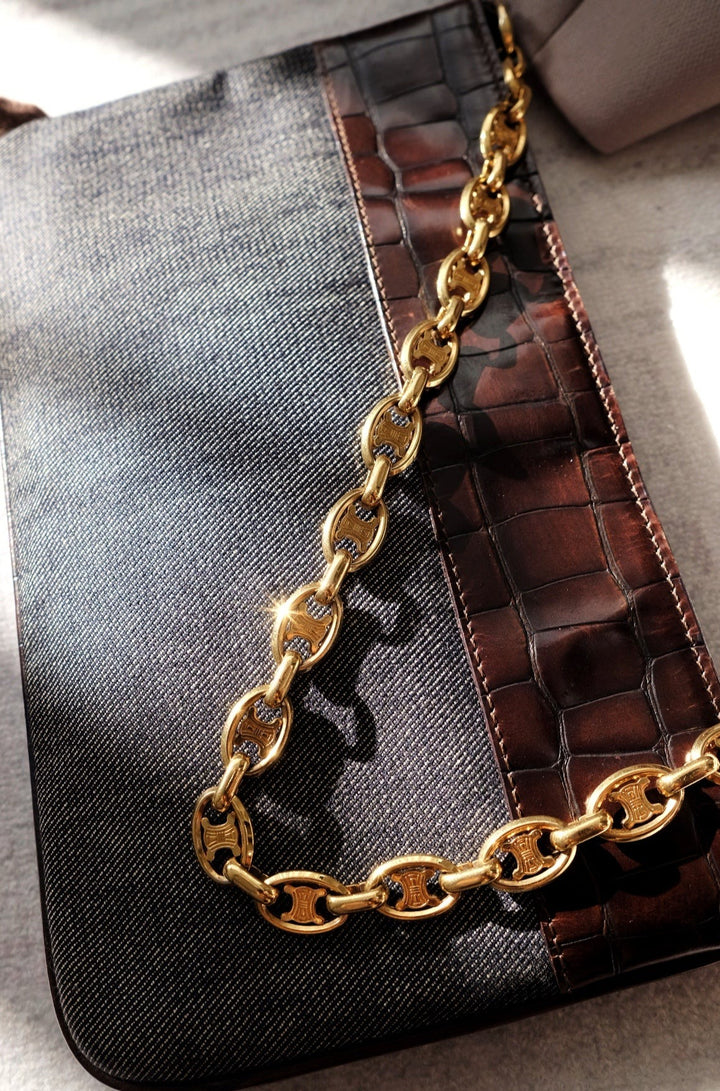 Celine vintage denim and leather chain bag