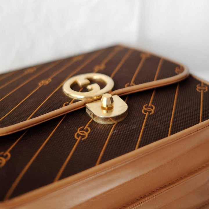 Gucci vintage canvas leather flap shoulder bag