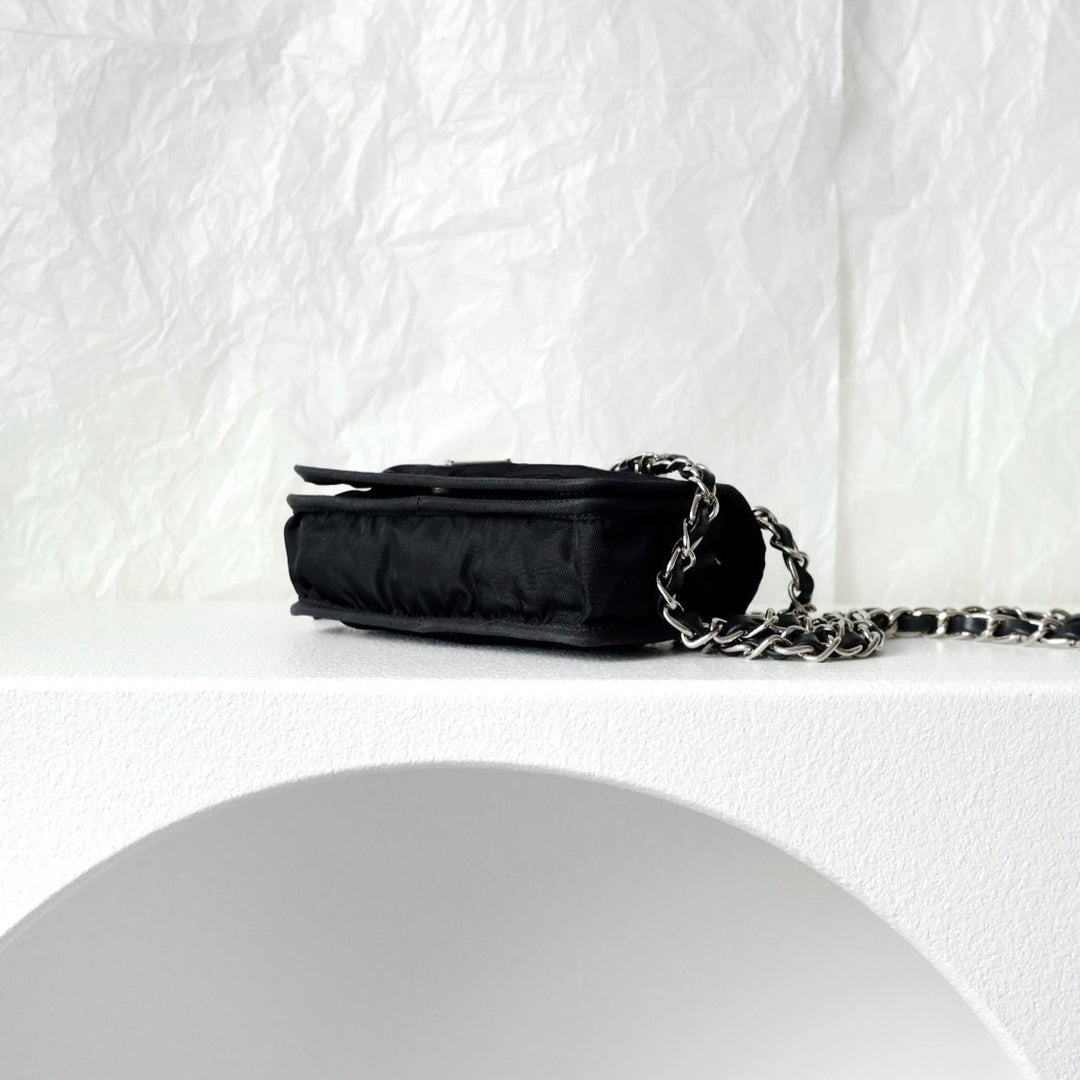 Prada nylon flap clutch+chain