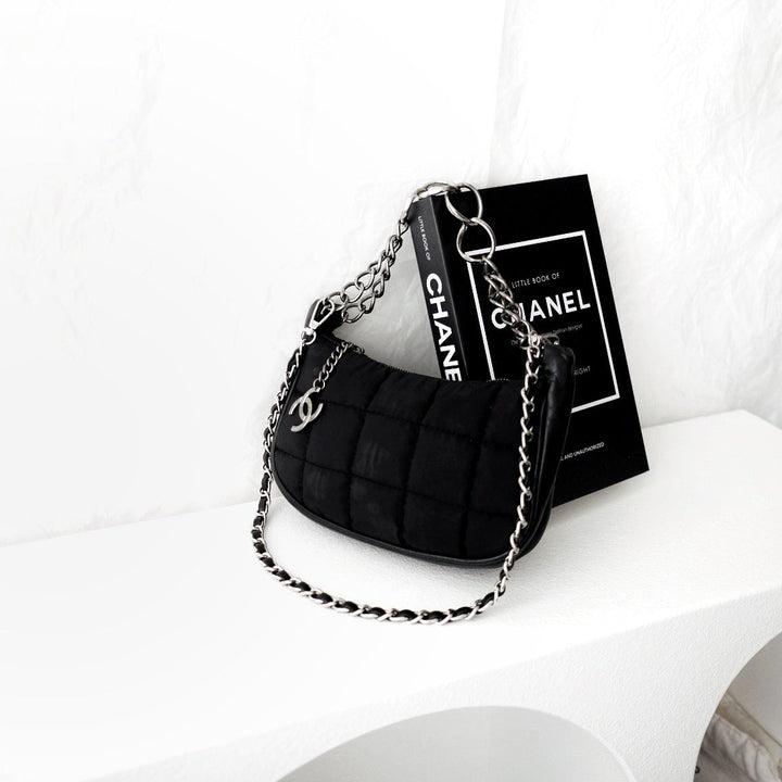 Chanel black chocolate bar nylon pochette