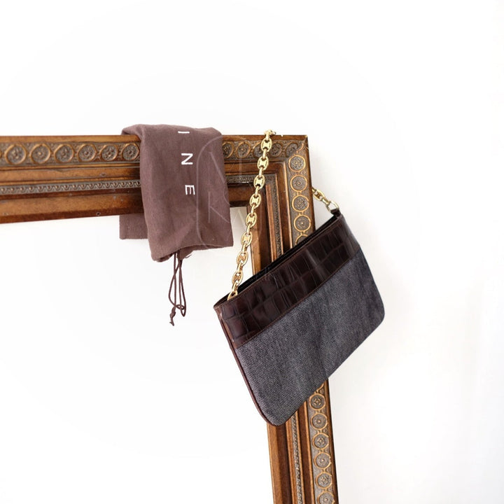 Celine vintage denim and leather chain bag
