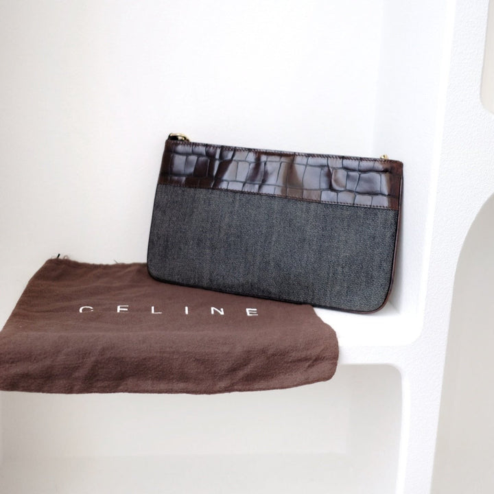 Celine vintage denim and leather chain bag