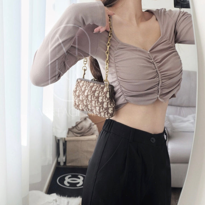 Dior vintage kiss-lock clutch bag+chain