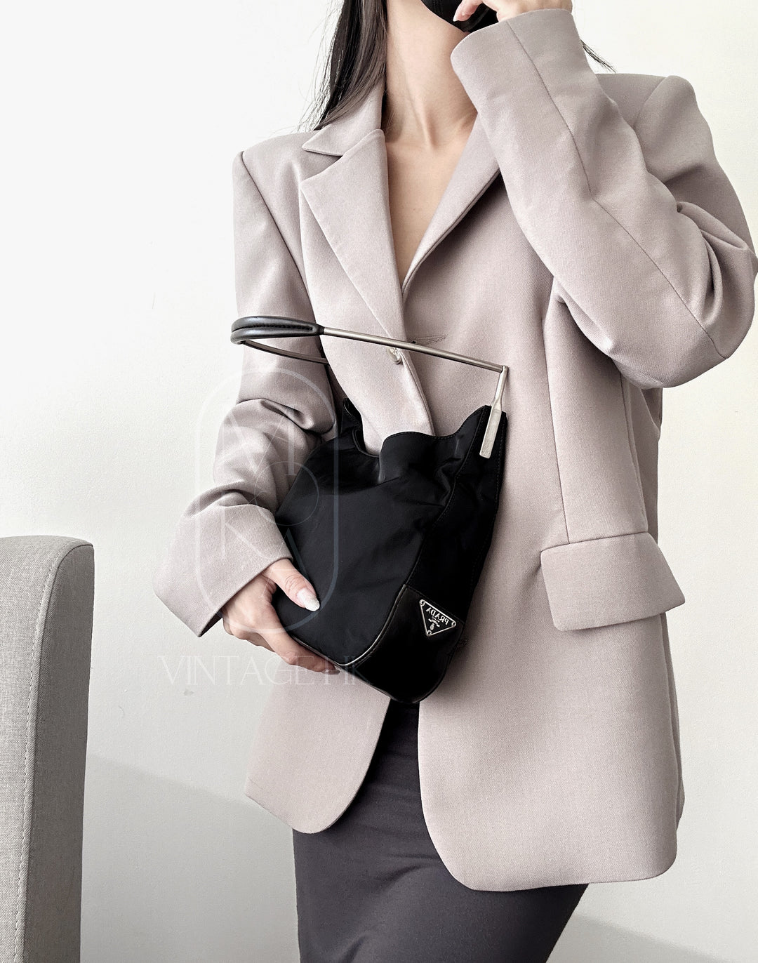 Prada metal strap side logo tote bag