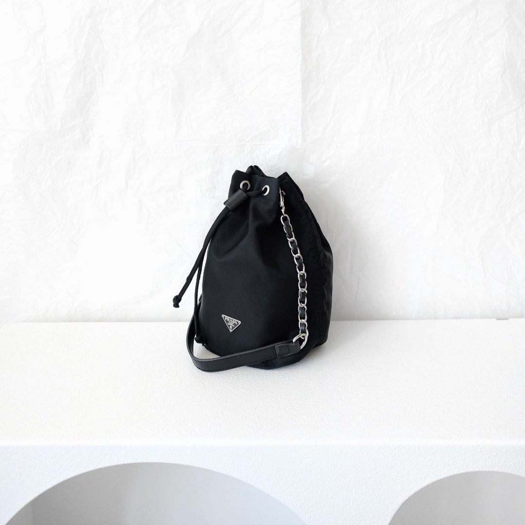 Prada nylon bucket bag +chain