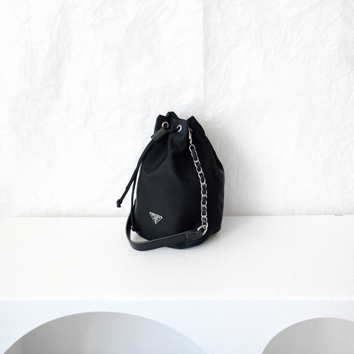 Prada nylon bucket bag +chain