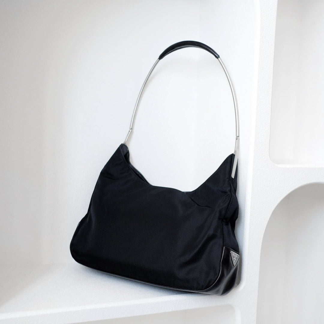 Prada metal strap side logo tote bag