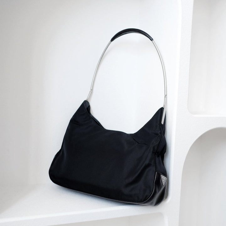 Prada metal strap side logo tote bag
