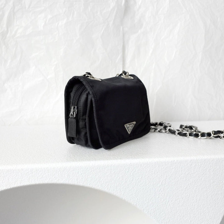 Prada nylon flap clutch+chain