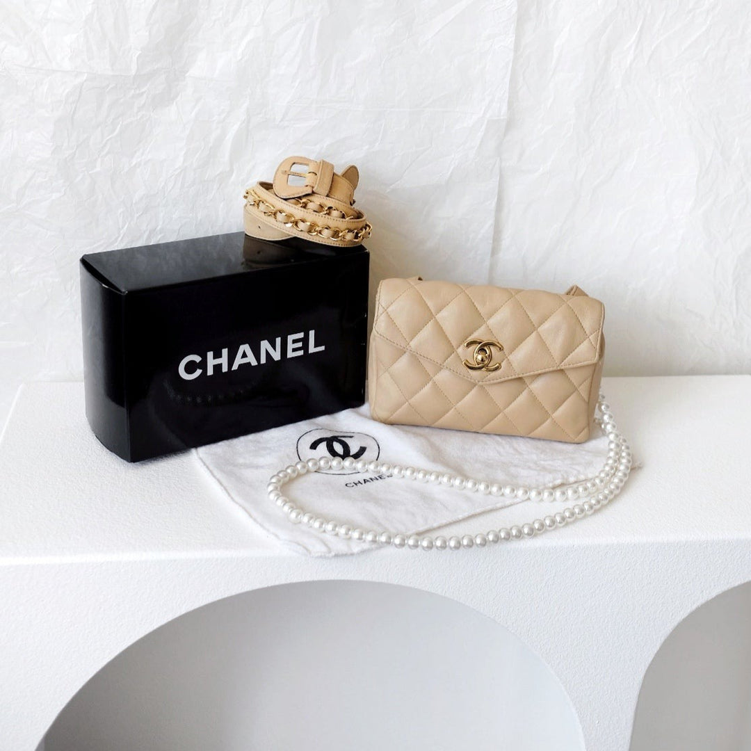 Chanel vintage quilted sheepskin CC belt bag