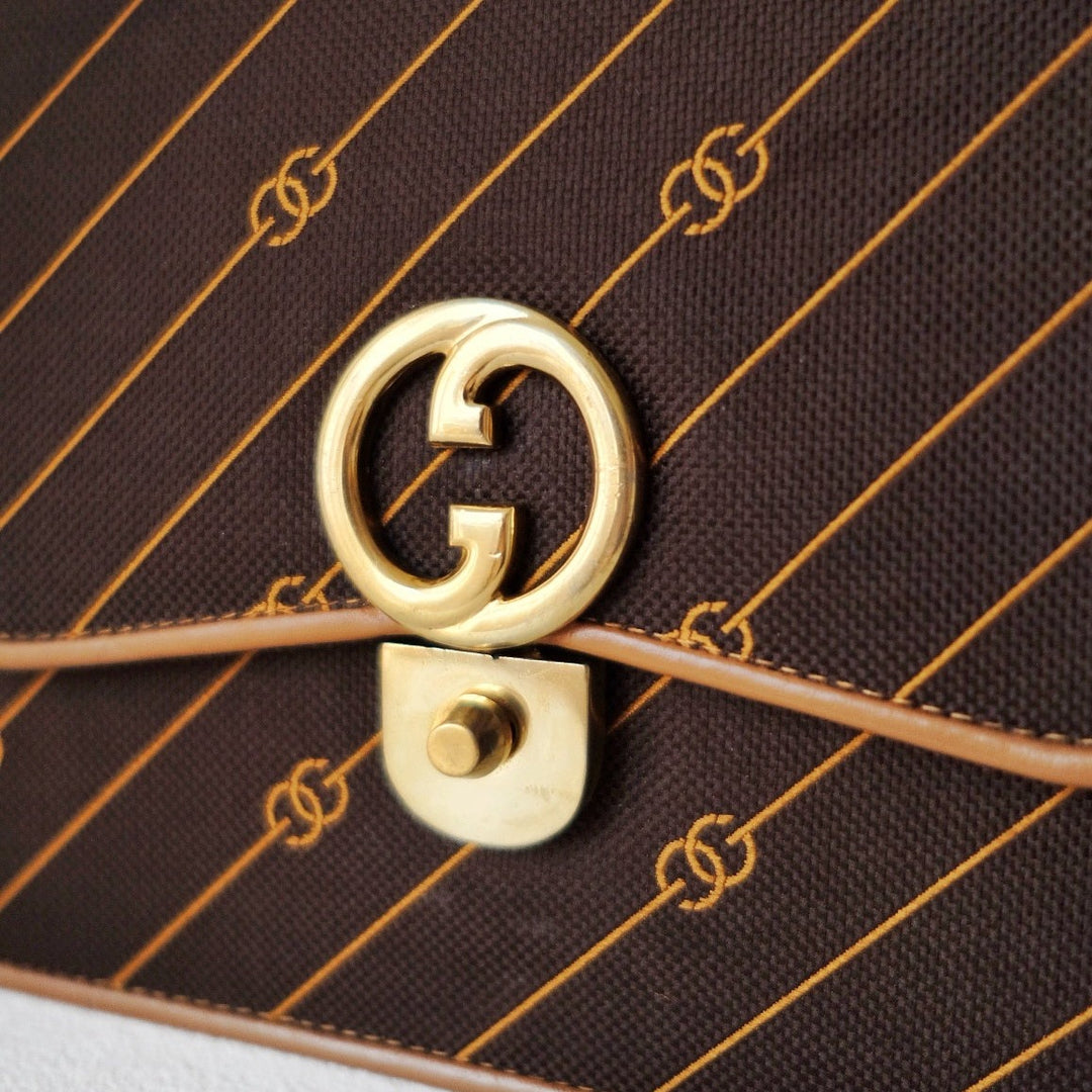 Gucci vintage canvas leather flap shoulder bag