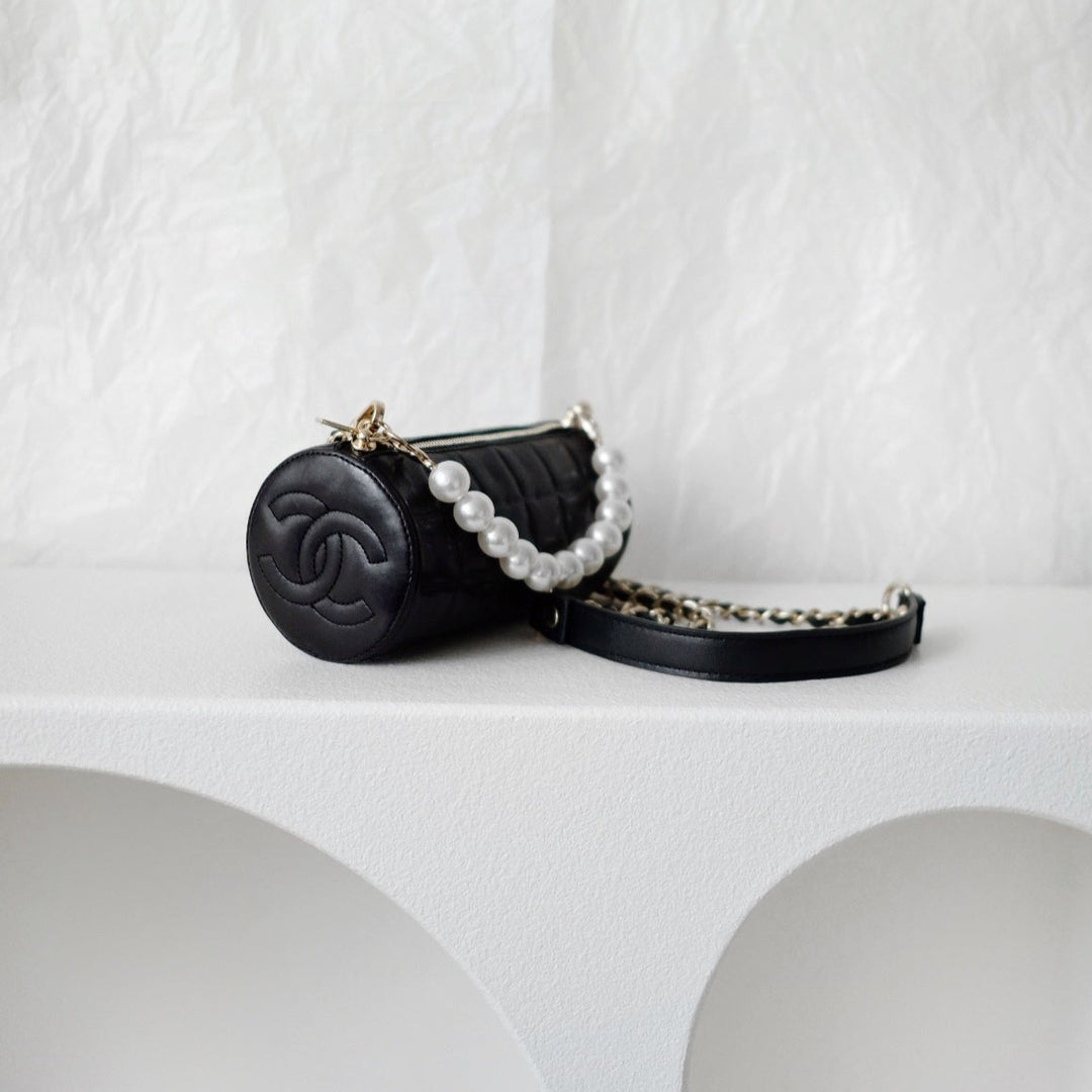 Chanel vintage chocolate bar cc cylinder bag