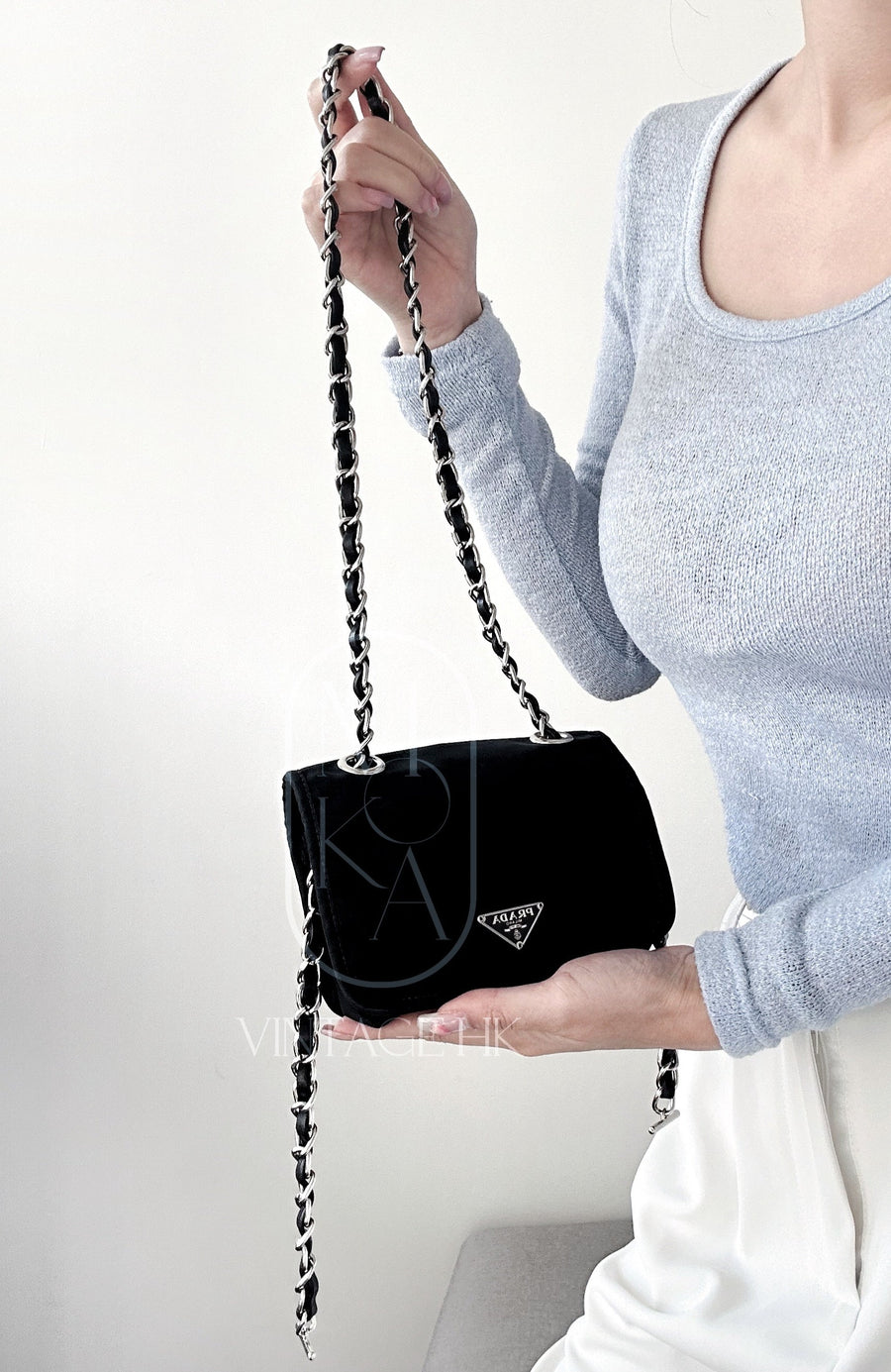 Prada nylon flap clutch+chain