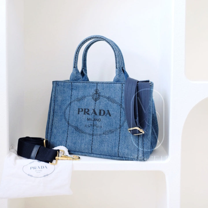 Prada canapa 2way denim shoulder hand bag