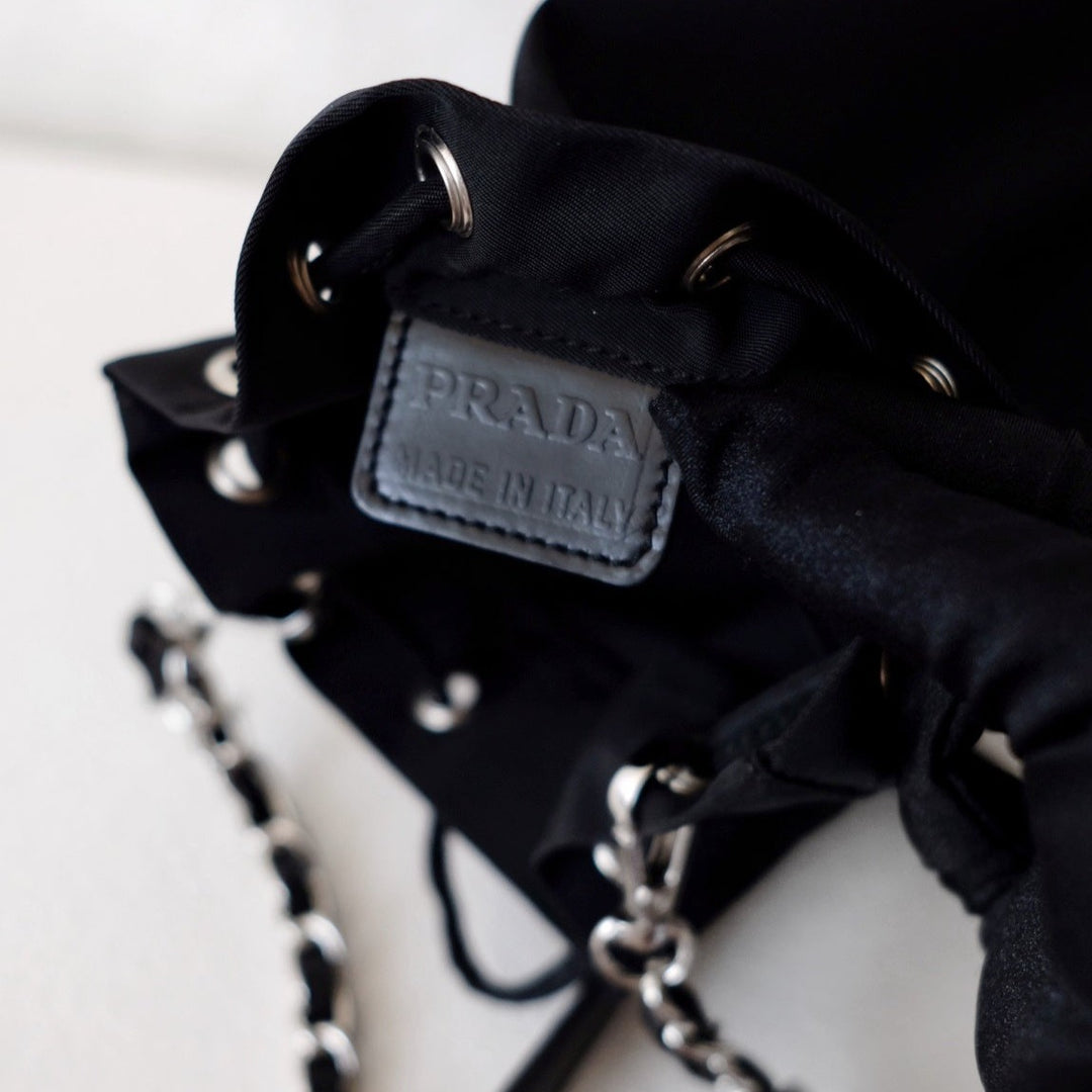 Prada nylon bucket bag +chain