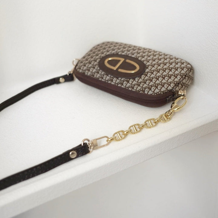 Dior vintage trotter jacquard pouch+chain