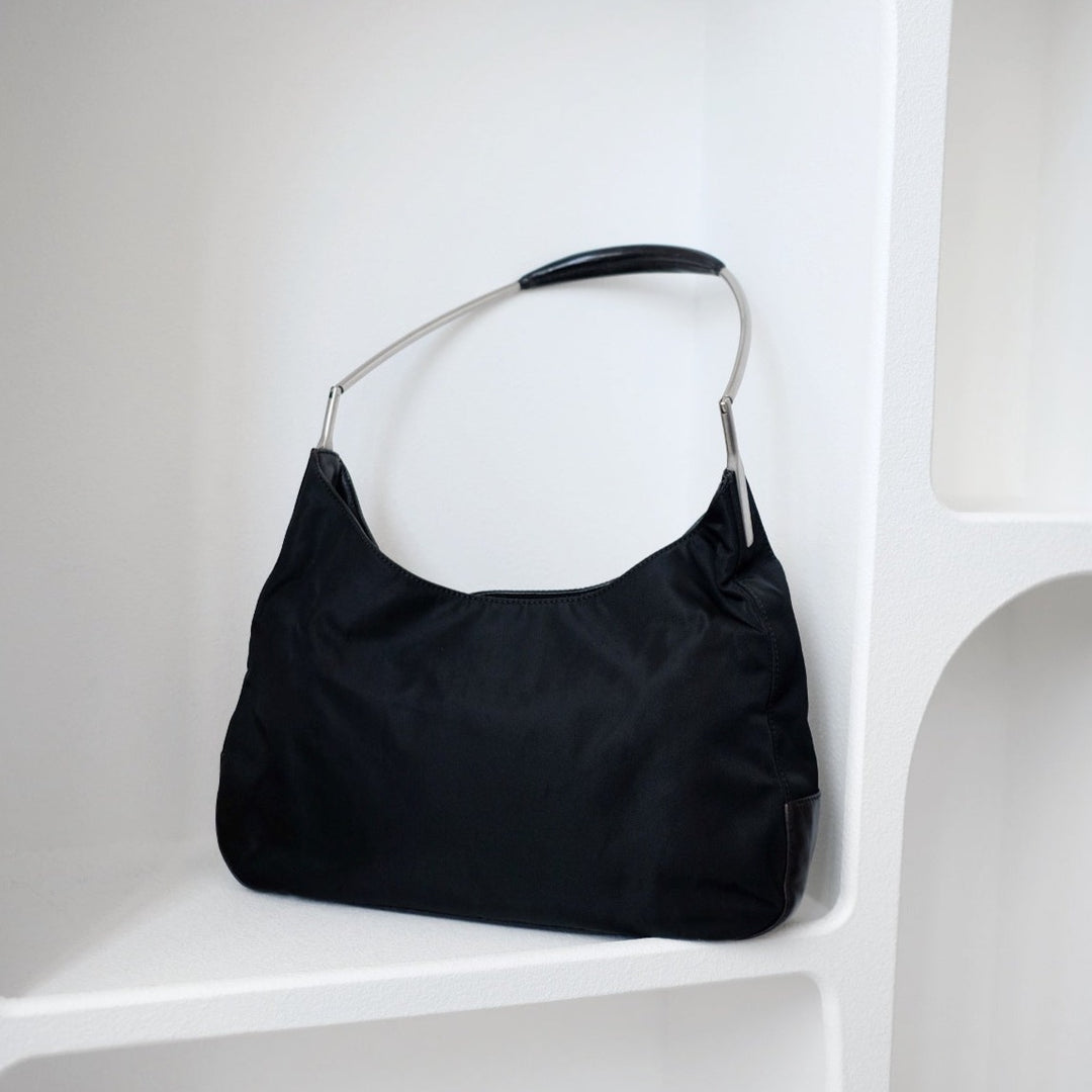 Prada metal strap side logo tote bag