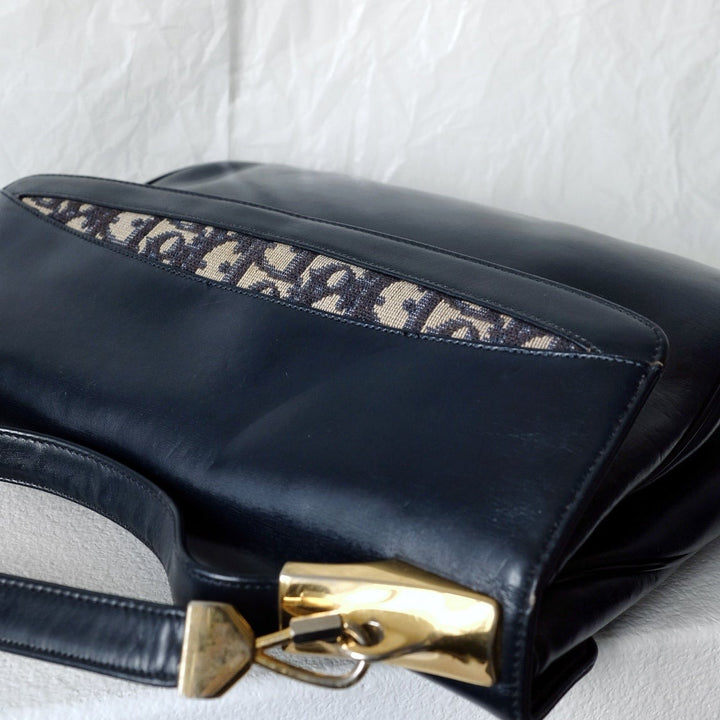 Dior trotteur dark navy cream leather jacquard handbag