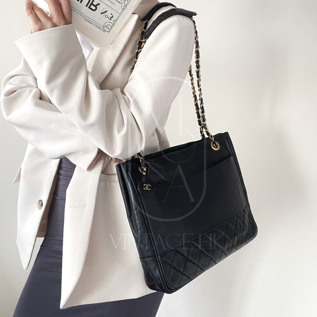 Chanel matelasse quilted black vintage shoulder tote