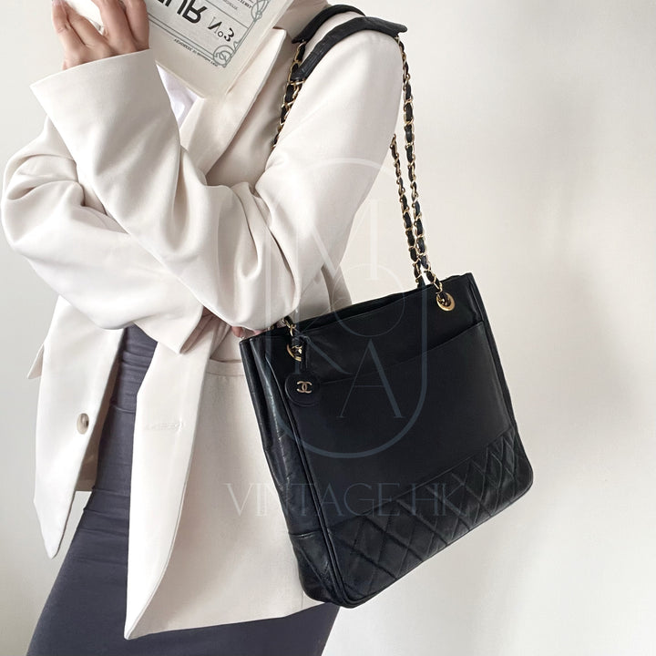 Chanel matelasse quilted black vintage shoulder tote
