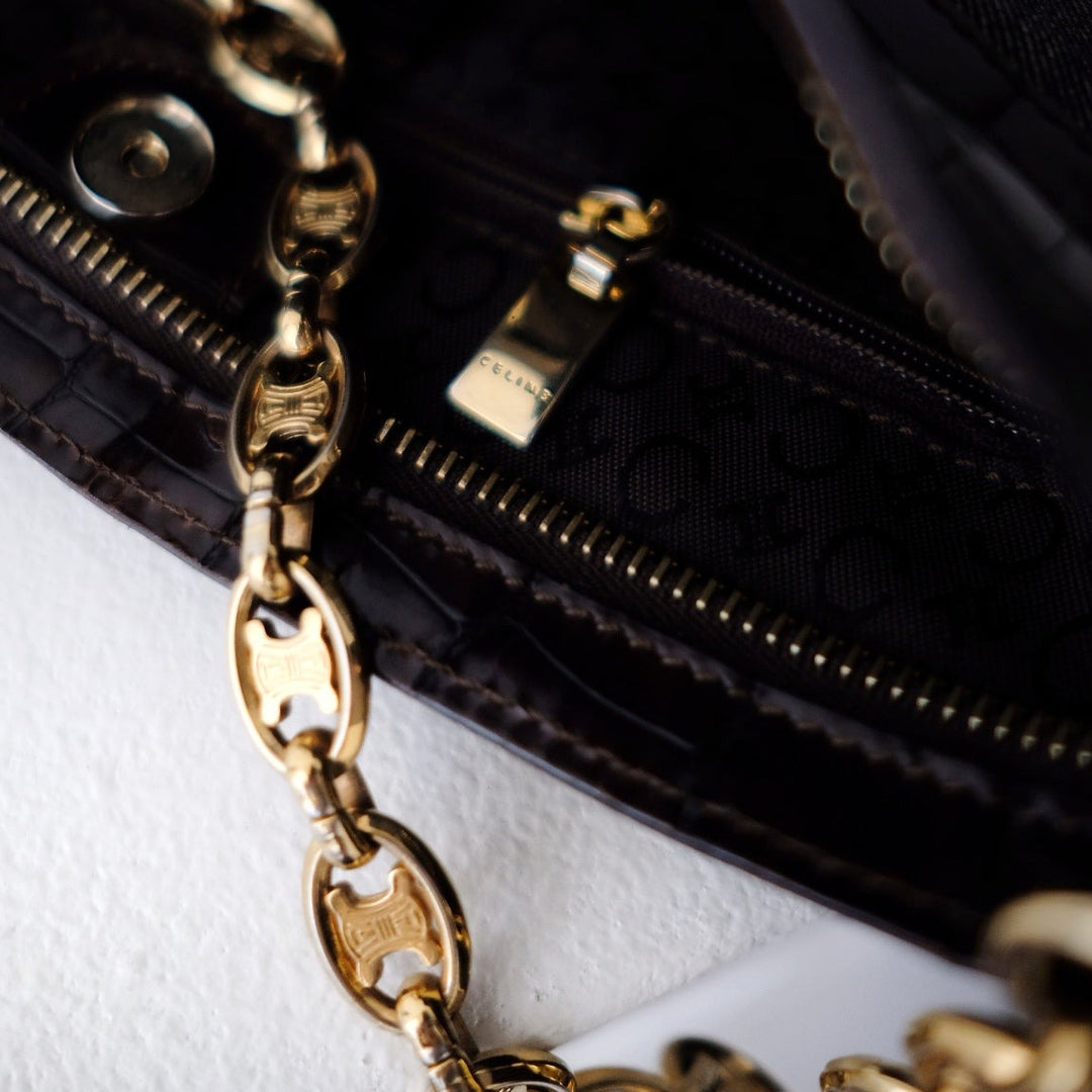 Celine vintage denim and leather chain bag