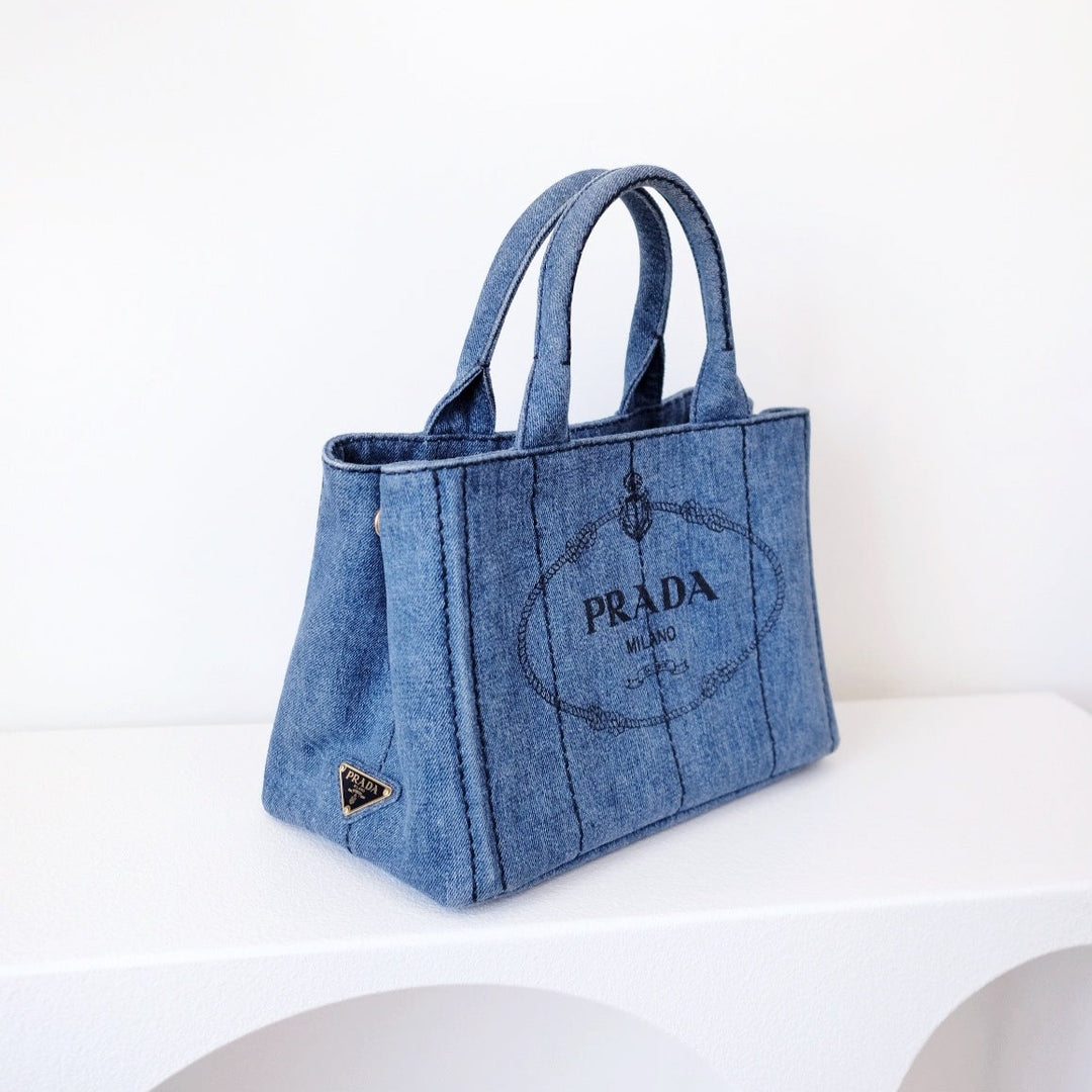 Prada canapa 2way denim shoulder hand bag