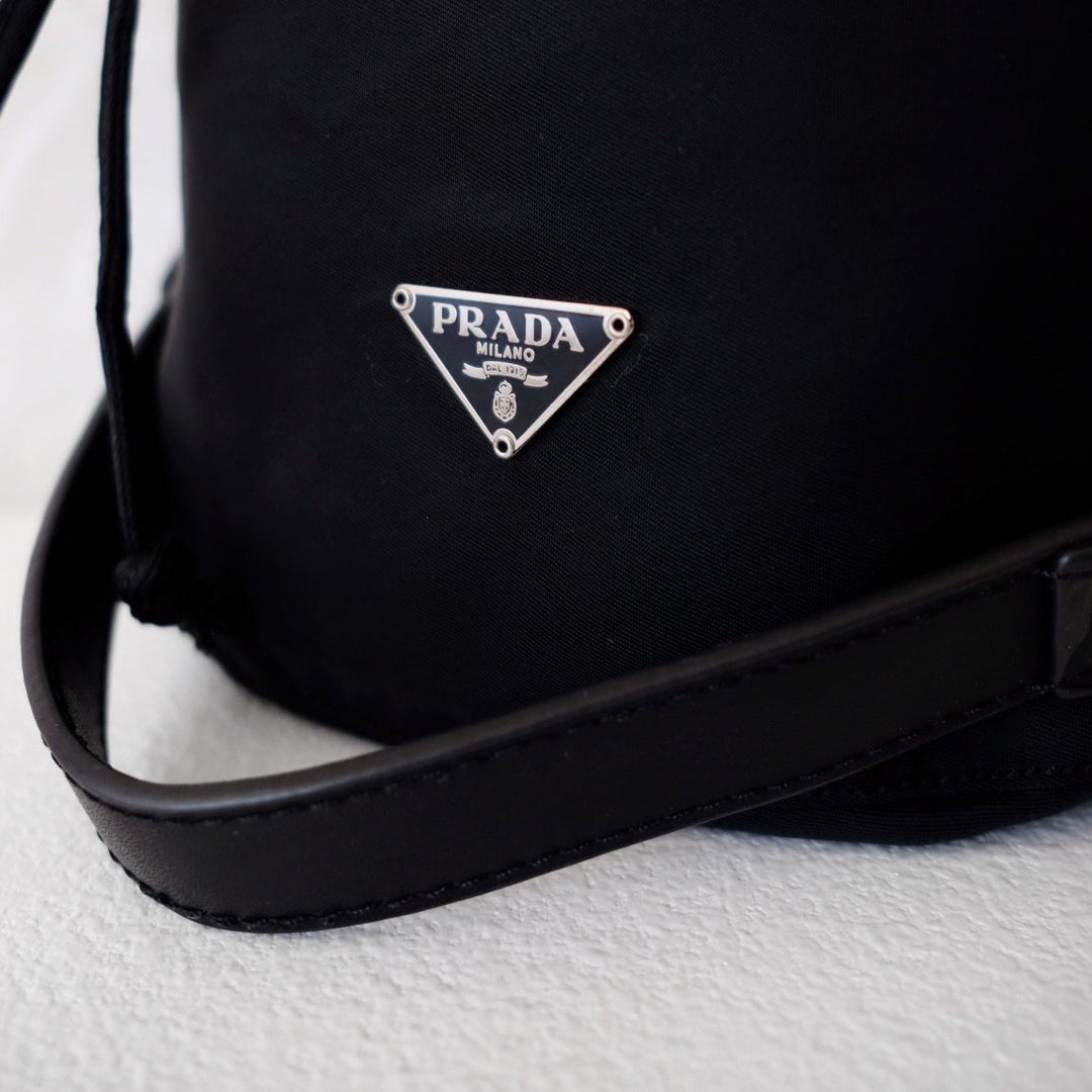 Prada nylon bucket bag +chain