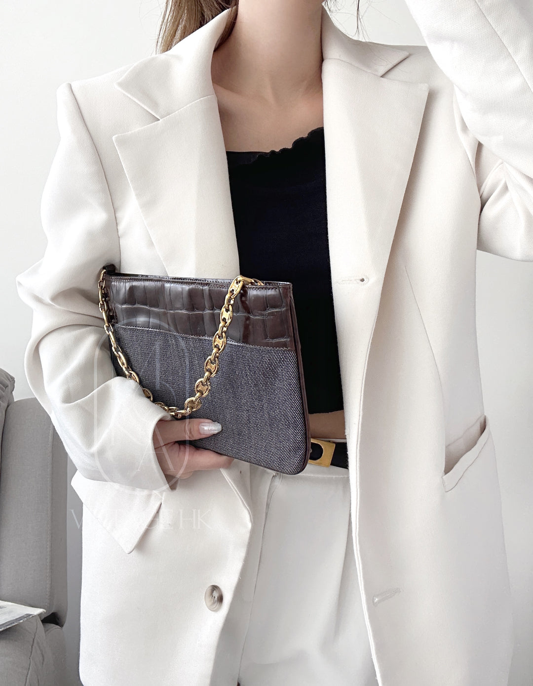 Celine vintage denim and leather chain bag