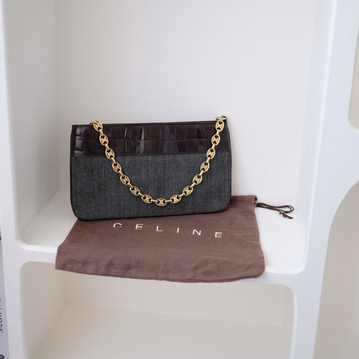 Celine vintage denim and leather chain bag