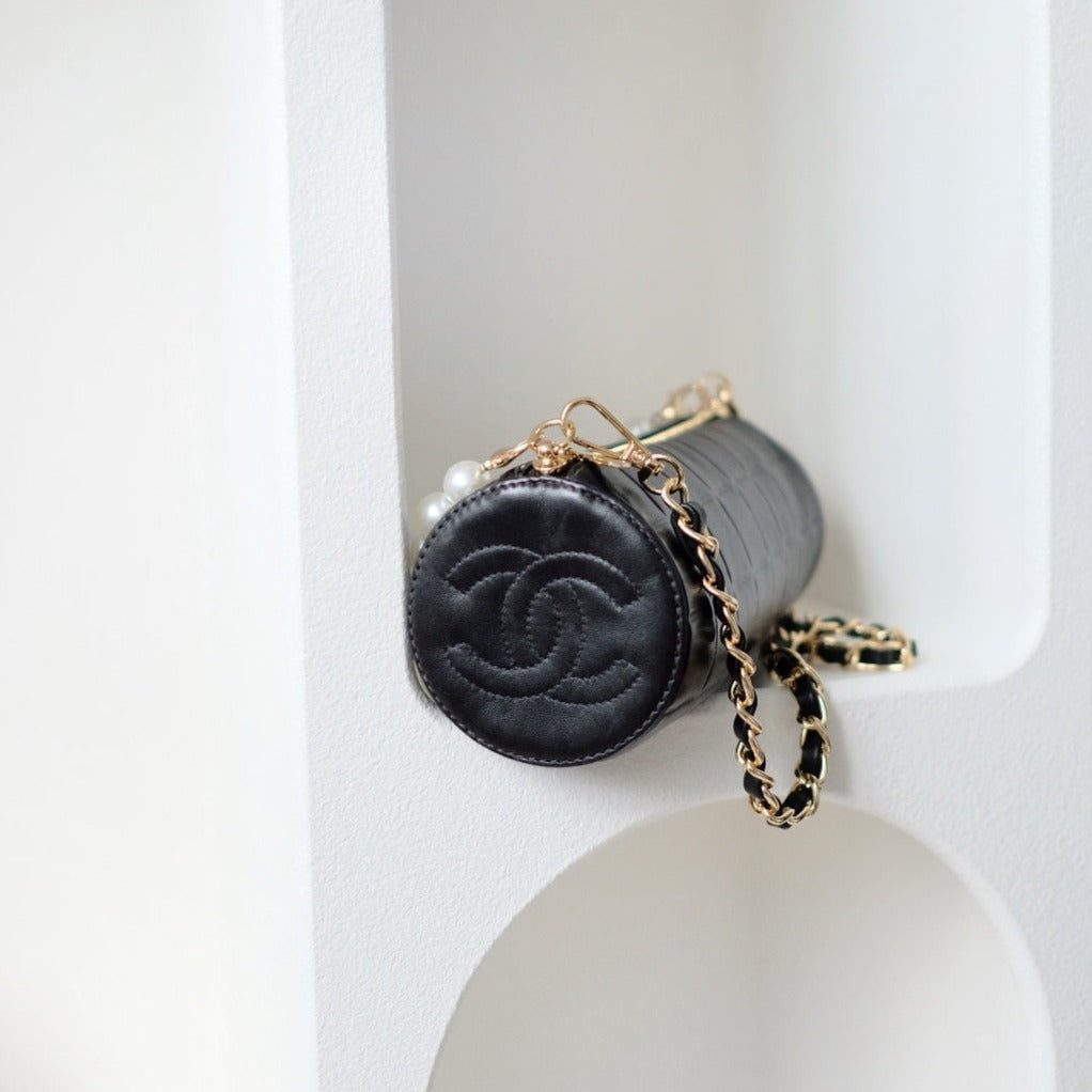 Chanel vintage chocolate bar cc cylinder bag