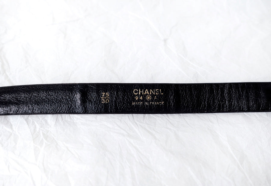 Chanel vintage cc logo leather belt black