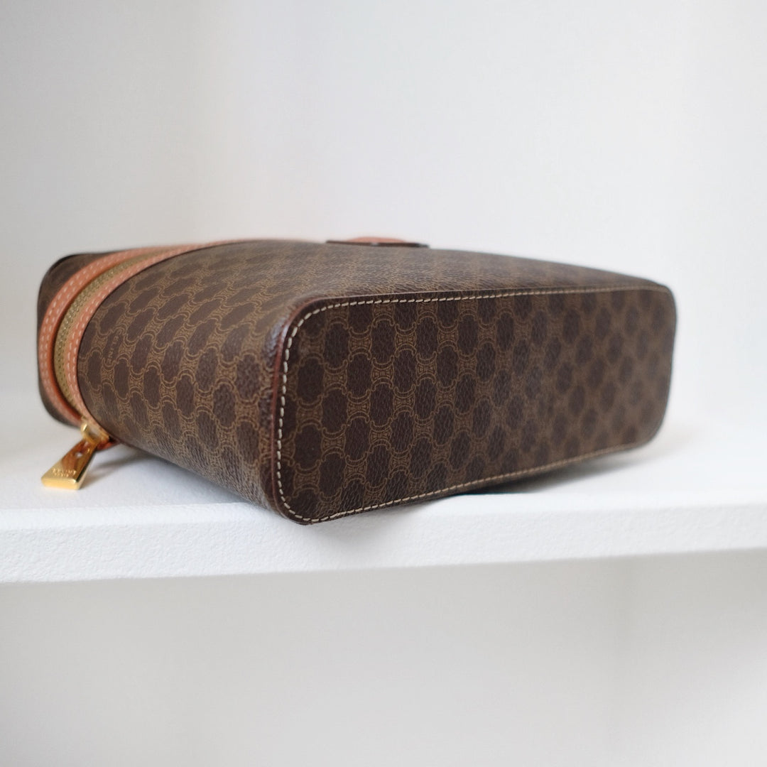 Celine macadam vanity brown coated canvas fabric cosmetic bag