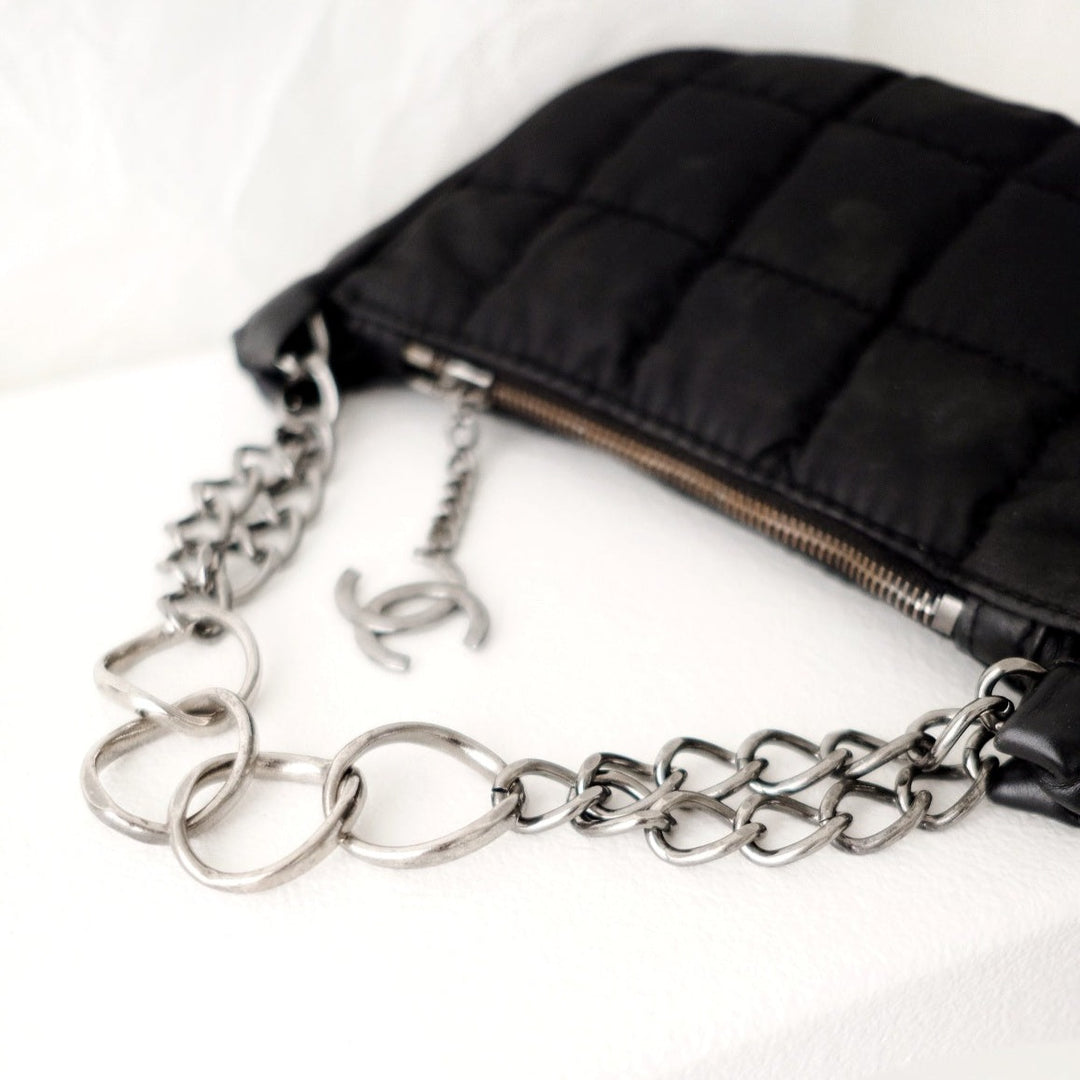 Chanel black chocolate bar nylon pochette