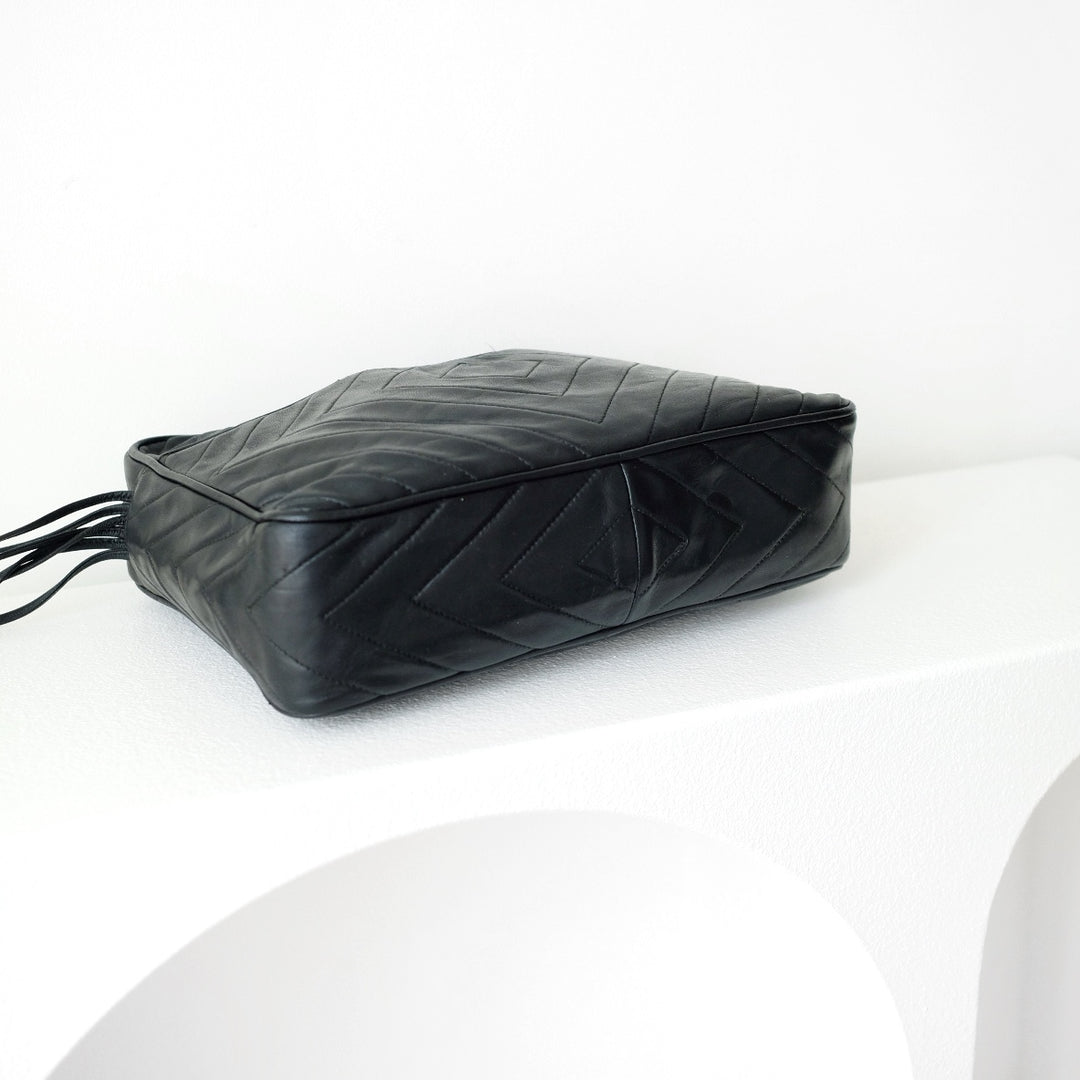 Chanel black quilted lambskin crossbody bag with tassel