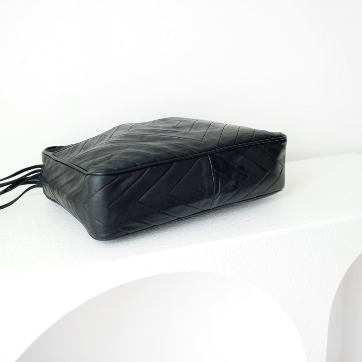 Chanel black quilted lambskin crossbody bag with tassel
