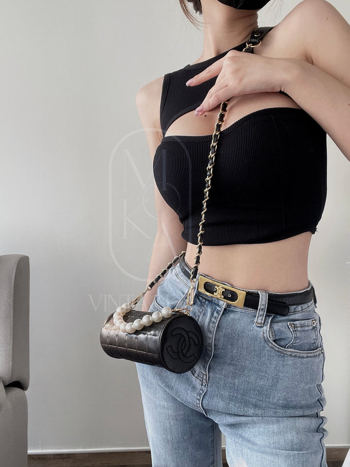 Chanel vintage chocolate bar cc cylinder bag