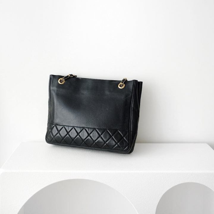 Chanel matelasse quilted black vintage shoulder tote