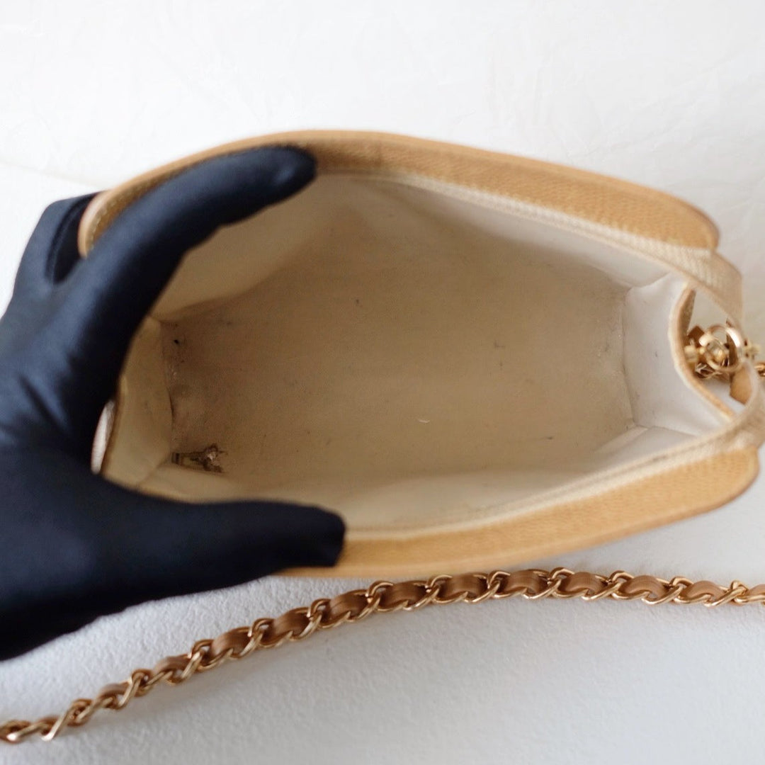Chanel vintage beige quilted cowhide pouch +chain