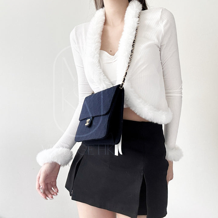 Chanel vintage canvas flap chain bag（navy）